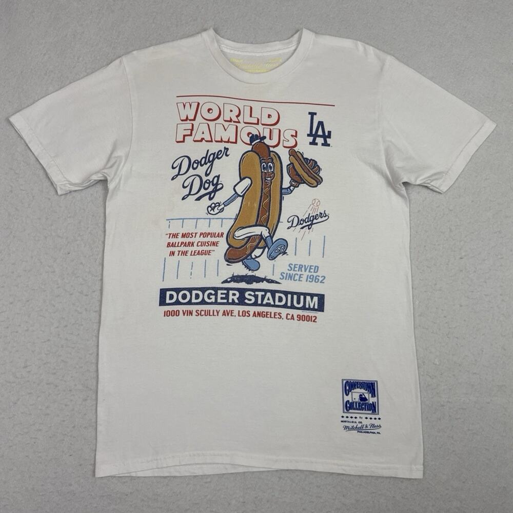 Mitchell & Ness Dodgers Mens Medium White Dodger Dog Cooperstown T Shirt